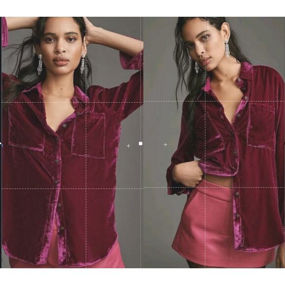 Anthropologie Pilcro Hadley Crushed Red Velvet Button Shirt XS Top Soft Warm NWT - Picture 10 of 14